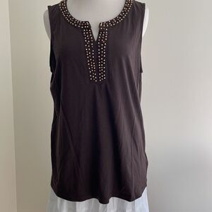 Dark brown tank top with beading accent by basic edition women’s large